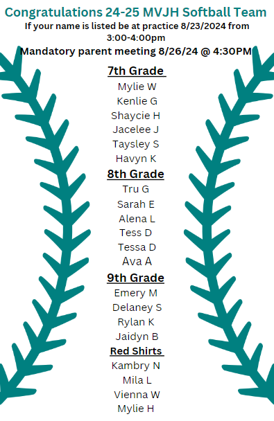 MVJH SOFTBALL ROSTER